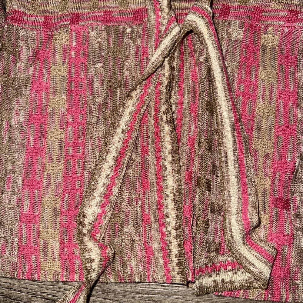 Nic & Zoe 100% Silk Open Cardigan M Tie Front Pink Tan - Picture 3 of 7